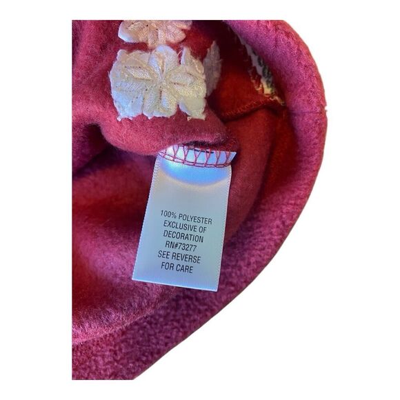 Croft & Barrow Red Fleece Jacket White Snowmen Green Fur Trees Snowflakes Size L - Picture 7 of 11